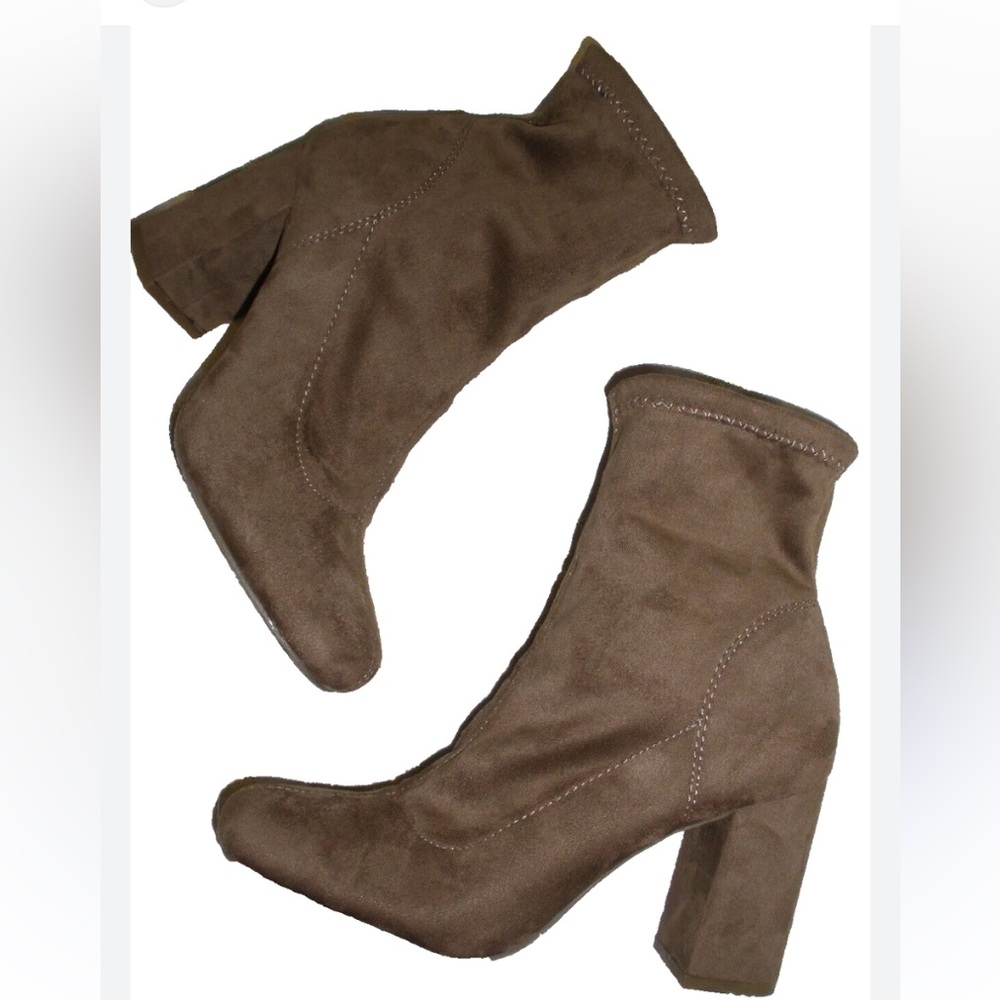 MIA BRAND VICKIE MULES CAMEL COLORED SUEDE-TEXTILE BOOTS - Picture 2 of 10